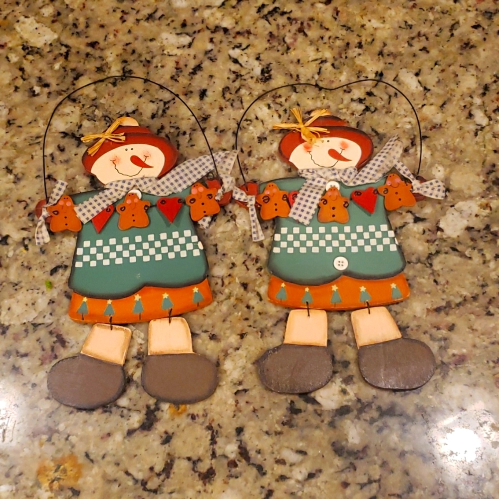 2 Vintage Wooden Snowman decor
